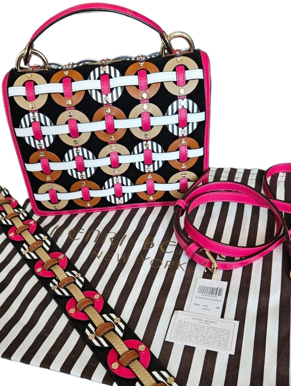 NWT Henri Bendel Multicolor Woven Circle Crossbody Satchel + DUSTBAG